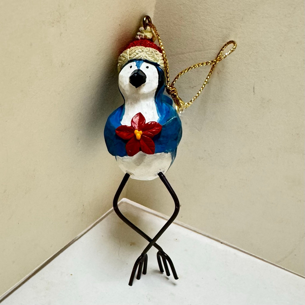 Russ Berrie & Co. Bird Ornament w/Wire Feet 5” Tall